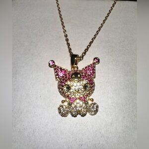 18K Gold Kuromi Micro Pave Diamond Sanrio Character Pendant Necklace Streetwear